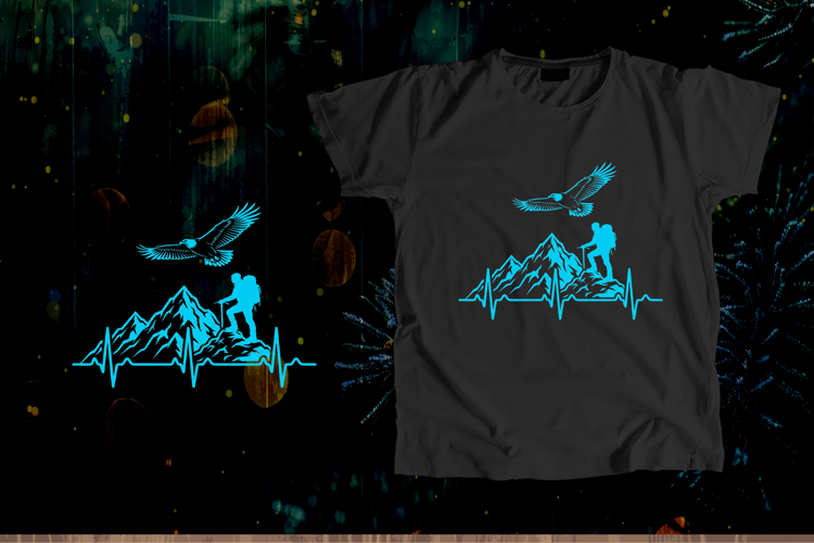Blue Eagle Hiker Mountain EKG Pulse Art