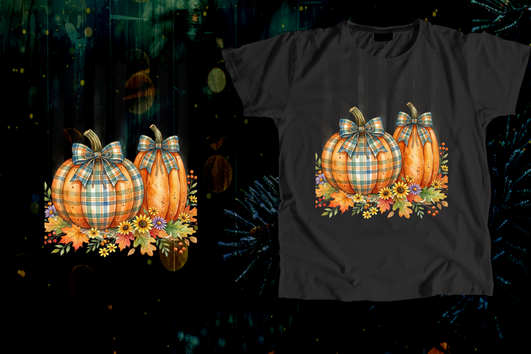 Watercolor Plaid Pumpkins Fall Art