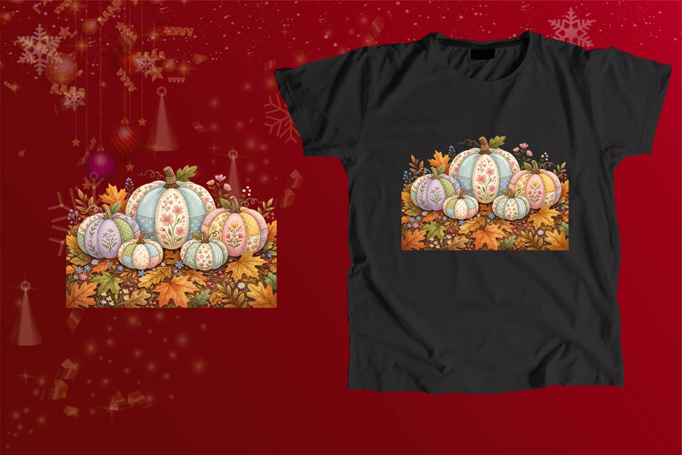 Embroidered Pastel Pumpkins Fall Sublimation Art example image 1