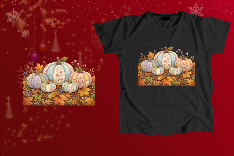 Embroidered Pastel Pumpkins Fall Sublimation Art