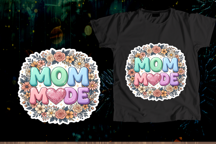 Mom Mode Floral Retro Bubble Letters Sticker Design