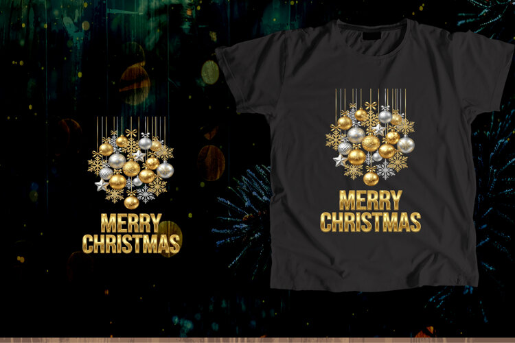 Gold Silver Christmas Ornaments Merry Christmas Art example image 1