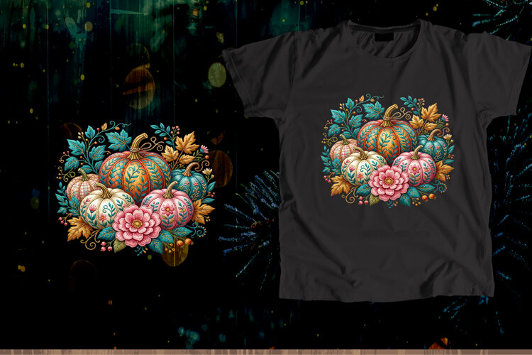 Embroidered Pastel Pumpkins Autumn Art example image 1
