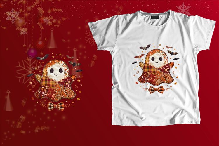 Embroidered Patchwork Ghost Halloween Sublimation Art