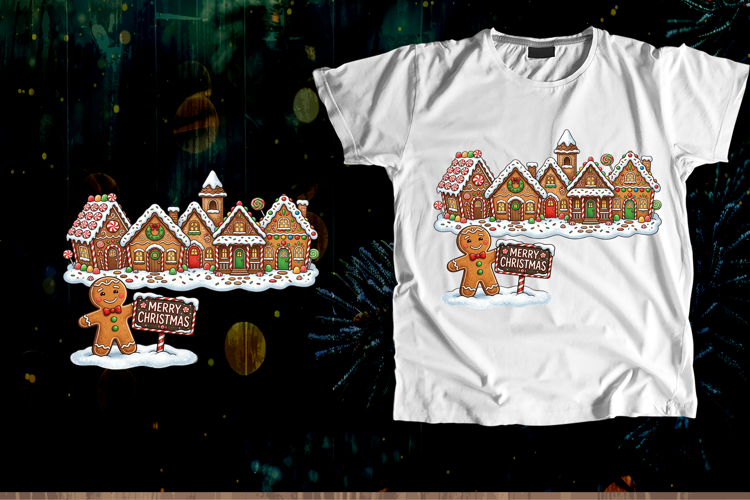 Merry Christmas Gingerbread Village PNG