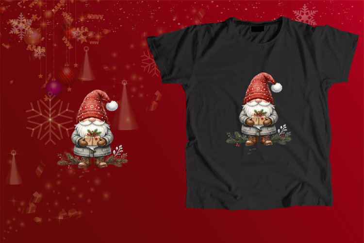 Cozy Christmas Gnome Holding Gift Sublimation Art example image 1