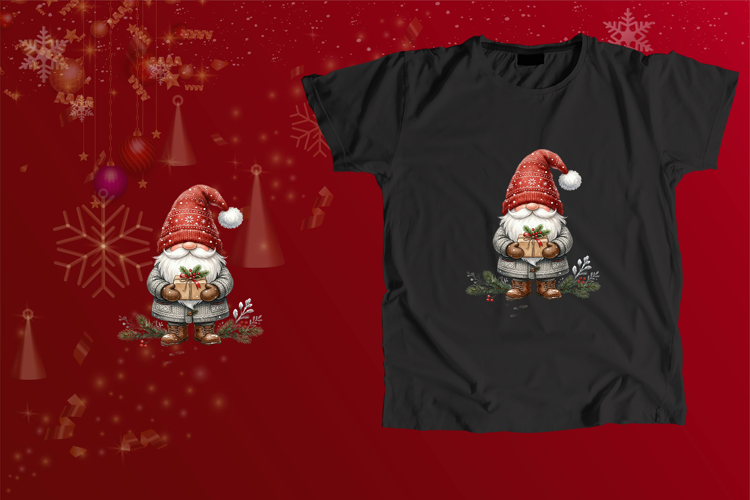 Cozy Christmas Gnome Holding Gift Sublimation Art