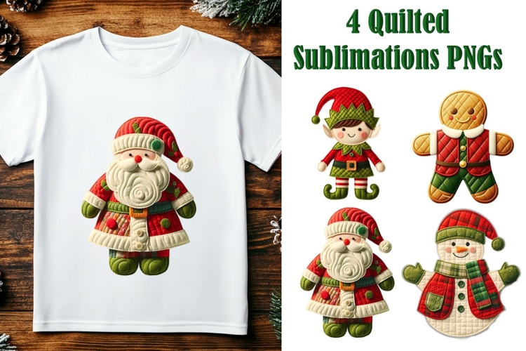 4 Christmas Quilted Sublimation Designs PNG