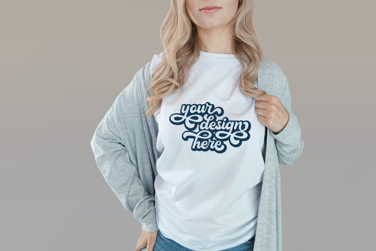 White t-shirt woman model mockup on neutral background