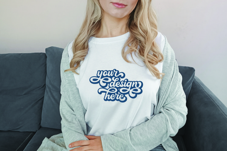 White t-shirt woman model mockup on neutral background