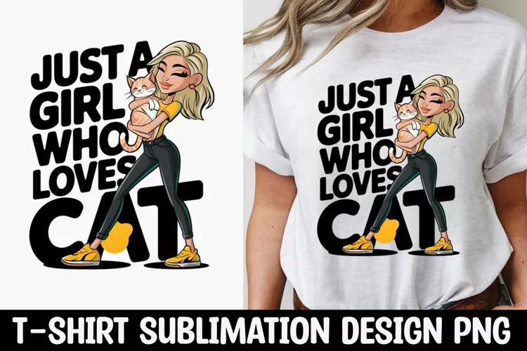 Just a Girl Who Loves cat T-shirt Sublimation Design