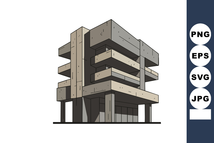 Modern concrete building architecture design illustration wi