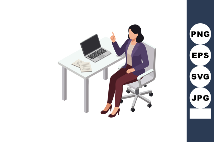 Businesswoman sitting at office desk with laptop and documen