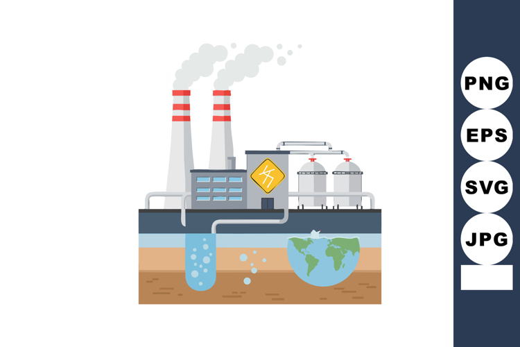 Industrial factory with chimneys emitting smoke and undergro