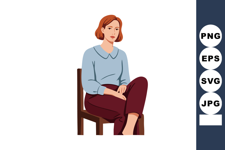 Woman sitting on chair in relaxed pose wearing blue shirt an example image 1