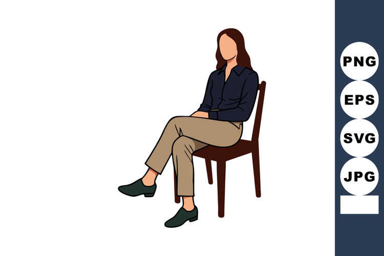 Woman sitting on chair with crossed legs wearing dark shirt