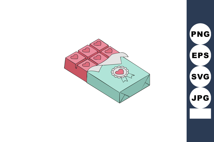 Chocolate bar with heart shapes partially wrapped in turquoi