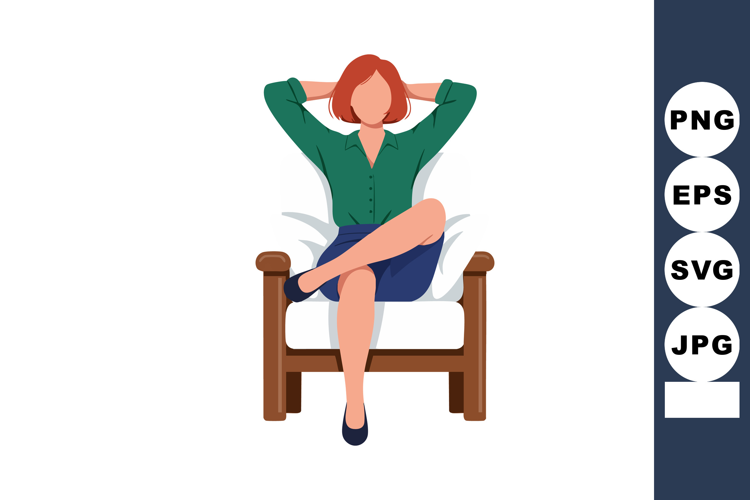 Relaxed woman sitting on armchair with crossed legs and hand