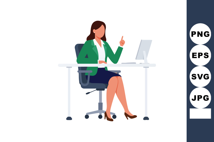 Businesswoman sitting at office desk working on computer wit