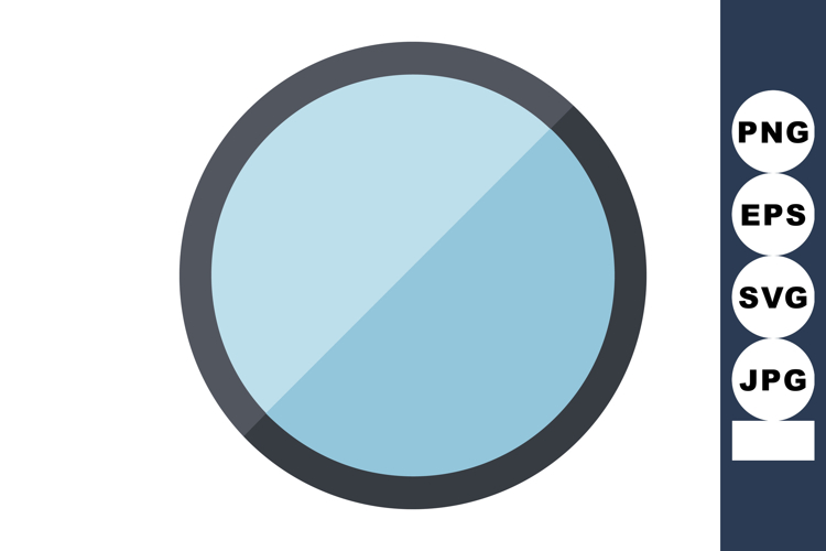 Round simple blue mirror with black frame reflecting light i