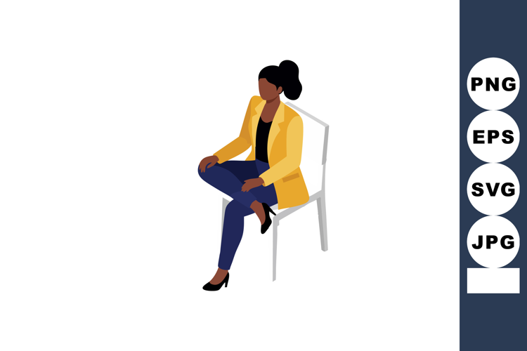 Businesswoman sitting cross-legged on chair wearing yellow b