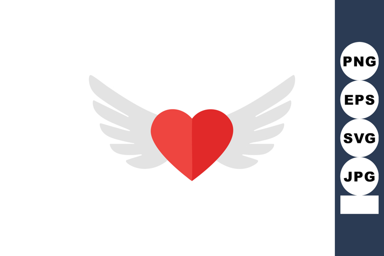 Red heart with white wings symbolizing love freedom and pass