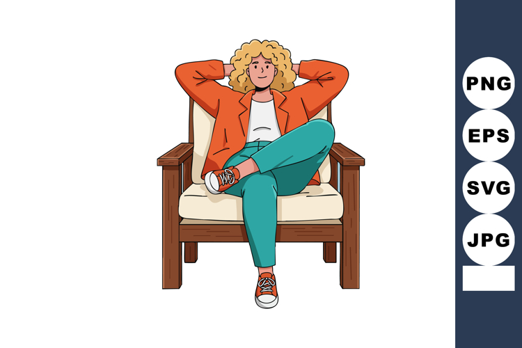 Relaxed woman sitting comfortably on armchair in casual styl