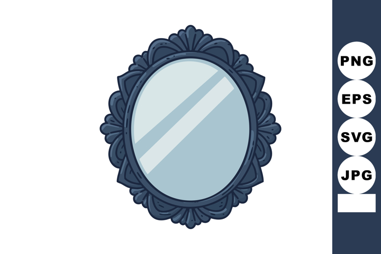 Vintage oval mirror with ornate decorative frame vector illu