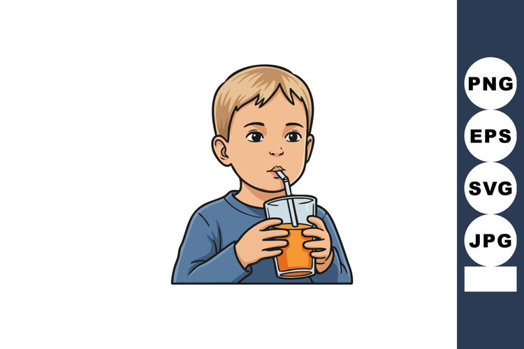 Child drinking orange juice with straw healthy beverage refr