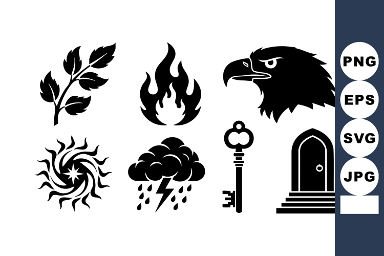 Collection of nature and symbolic vector icons including lea