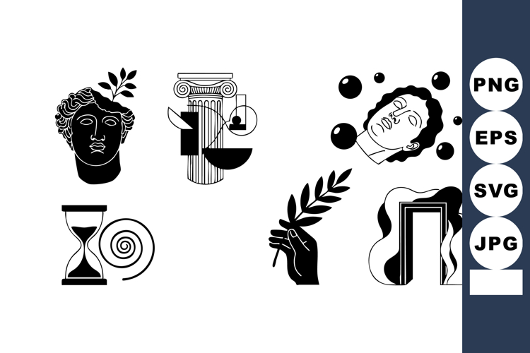 Abstract black and white ancient art elements with classical