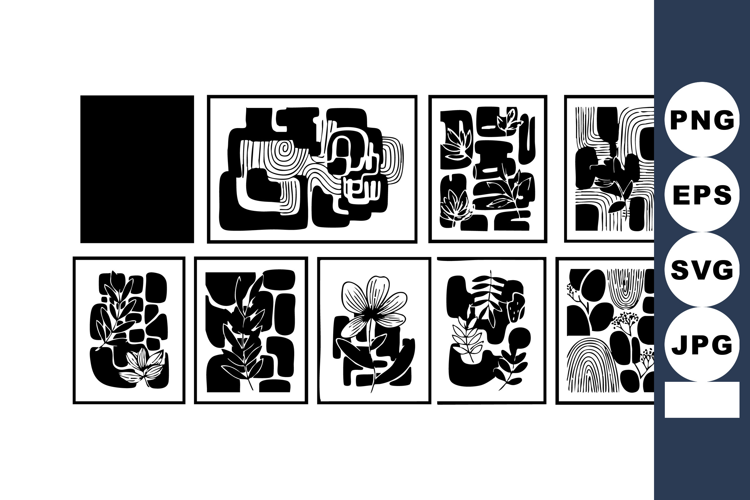 Abstract black and white geometric shapes with artistic comp
