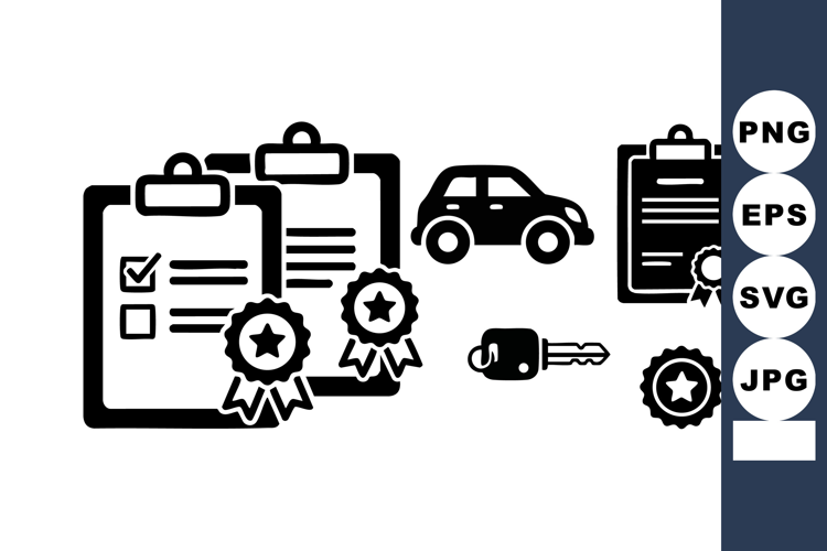 Checklist with award ribbons and car key symbols for vehicle
