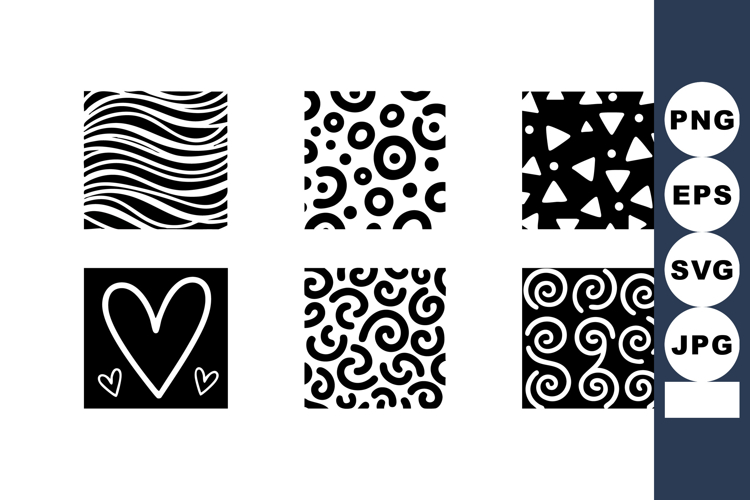 Black and white abstract geometric pattern set with hearts a