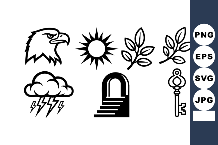 Eagle head sun leaves cloud with lightning door stairs key s
