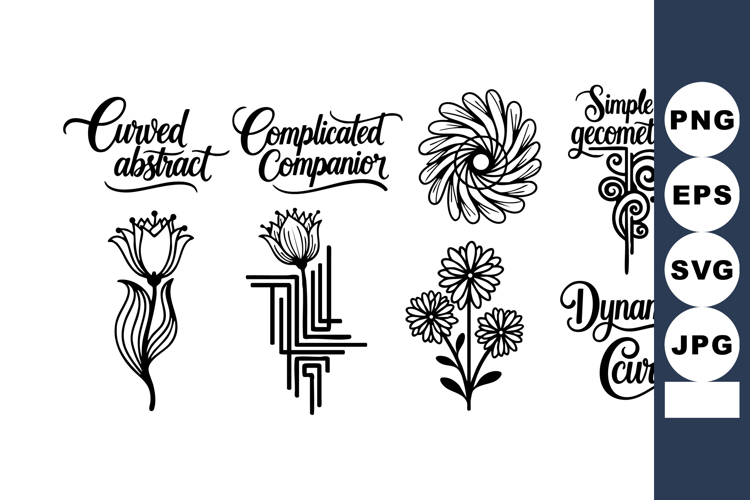 Abstract floral design elements with curved, geometric, dyna