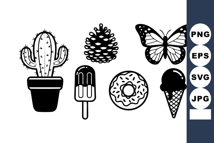 Cactus pinecone butterfly ice cream popsicle donut black sil