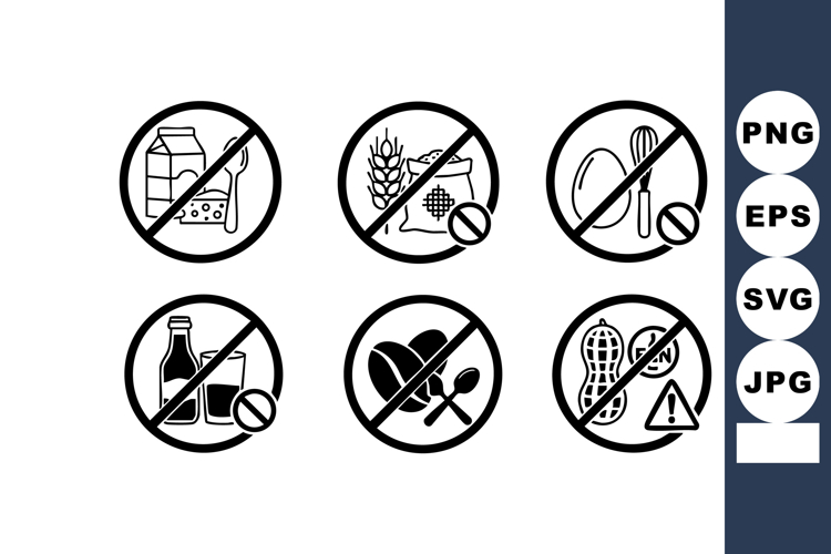 Allergy Warning Icons for Food Products Showing Common Aller