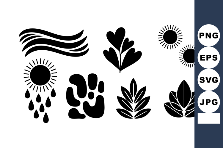 Abstract nature and sun silhouette vector icons with leaves