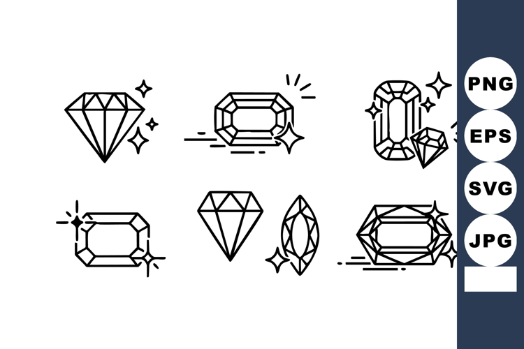 Diamond and gemstone sparkle vector outlines with shining ef