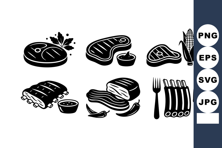 Various types of grilled meat cuts with sauce and corn vecto