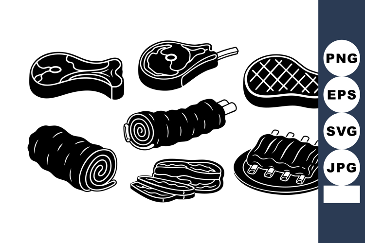 Various types of grilled meat cuts vector collection black a