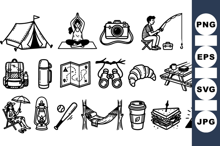 Outdoor Camping Icon Vector Set For Recreation