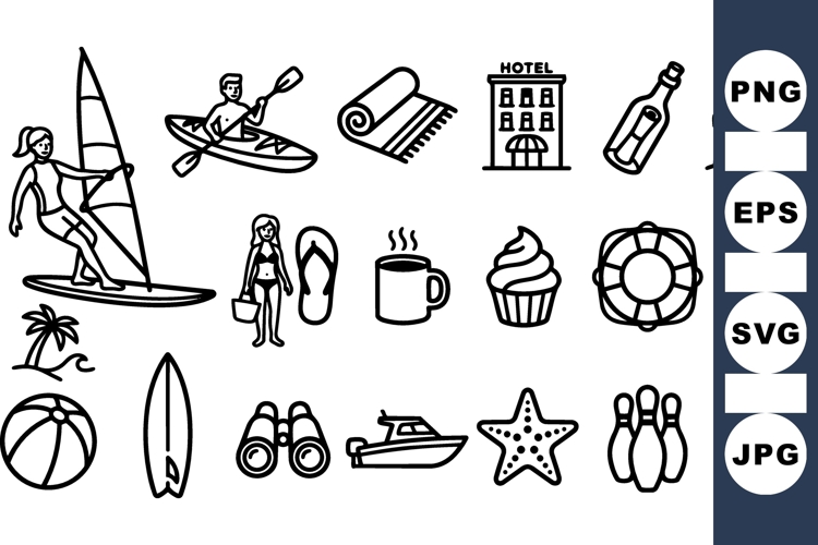 Hand Drawn Summer Beach Icon Set Bundle