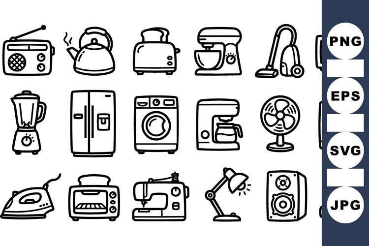 Hand Drawn Home Appliance SVG Clipart Bundle