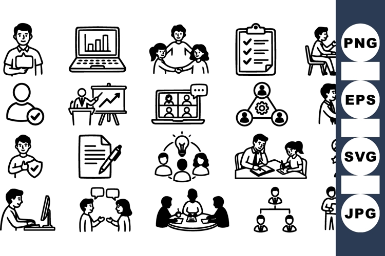 Business Meeting And Teamwork Icon Set Bundle