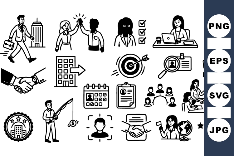 Business Teamwork Icon Set For Office Projects