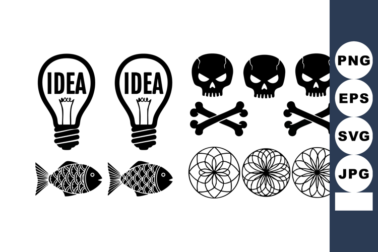 Set of creative idea light bulbs skull and crossbones fish a