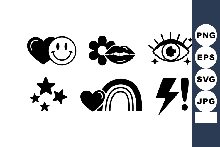 Collection of simple black love smiley eye star lightning ve