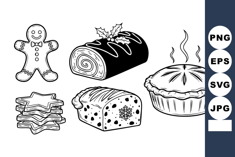 Christmas Desserts Line Art Vector Icons Set